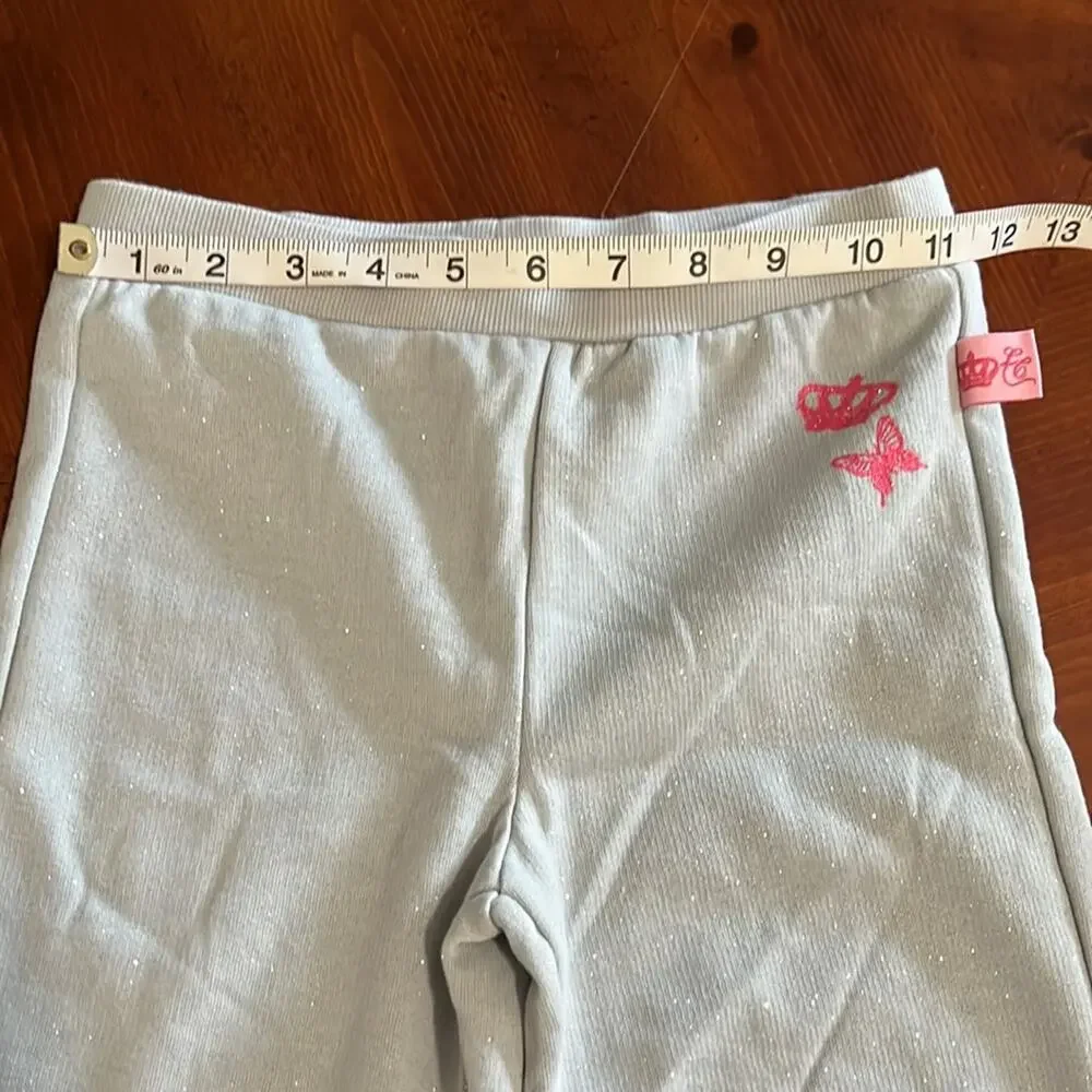 Pink Cookie Girls Silver Sparkle Knit Pants Size 6 Princess Crown Butterfly Y2K